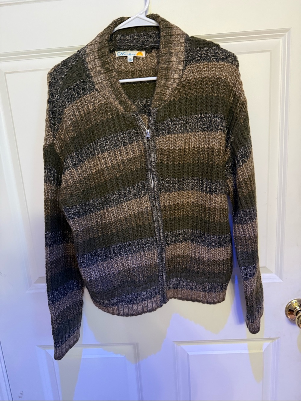 C&C California Olive & Taupe Striped Zip Cardigan